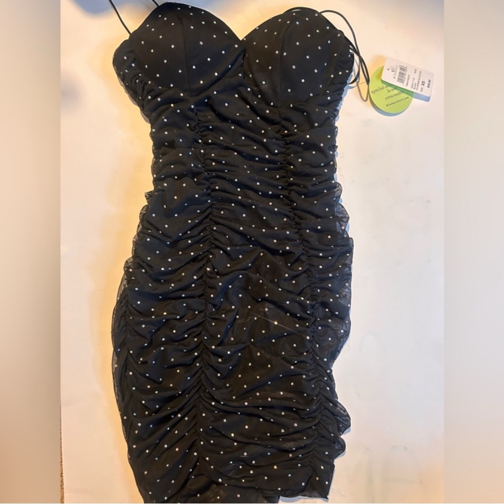 Windsor Black Sequin Ruched Strapless Dress